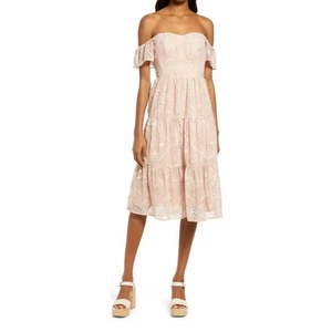 Kleid The Population River Rosa Blumen Spitze Schulterfrei Dress XS - Bild 1 von 11