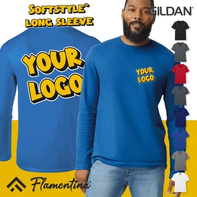 Personalised Mens Long Sleeve T-Shirt Custom Printed Photo Logo Text Top Tshirt - Image 1 of 4
