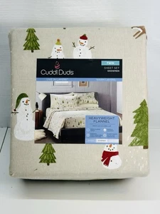 Cuddl Duds Twin Sheet Set Snowman Heavyweight Flannel 3 Piece Warmer Soft Xmas - Picture 1 of 5