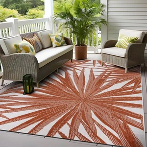 Rugshop Outdoor Carpet Rug Tropical Leaves Reversible Indoor Outdoor Rugs 8x10 - Picture 1 of 10