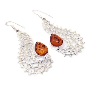 Bernstein Quarz sehr schöner Edelstein Verkauf Schmuck Ohrring 1 F804 - Bild 1 von 5