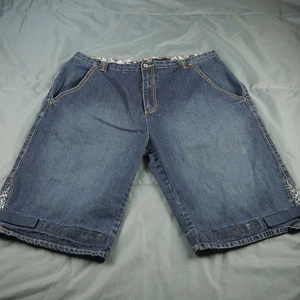 Pantalones Cortos de Jean Girbaud Para Hombres 42 Azul Estampado Onda Parche Bolsillo Y2k Patín Hip Hop Denim - Imagen 1 de 20