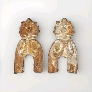 Antico Salvataggio Architettonico in Ghisa Foglia Fiori Ornato 2 Pezzi - Foto 1 di 13