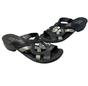 Sandalias Josef Seibel para mujer de cuero negro plateado con tiras talla 9 (40) - Imagen 1 de 11
