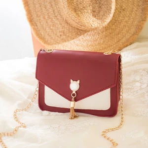 Small Messenger Bag Cat Tassel Cute Chain Shoulder Strap Bag - Picture 1 of 17