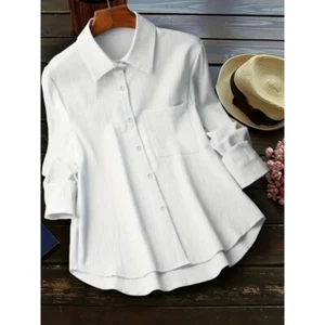 New Women Plus Size Elegant Women's Button Front Solid Long Sleeve Shirt - Picture 1 of 5