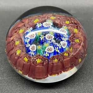 Globo de pisapapeles de vidrio artístico hecho a mano de Murano marrón/azul flor Millefiori bastones - Imagen 1 de 6