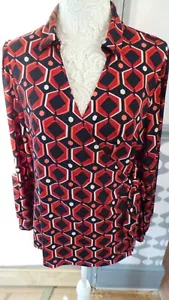 WOMENS MONSOON RETRO PRINT WRAP BLOUSE TOP SIZE XL 18 - 20 - Picture 1 of 4