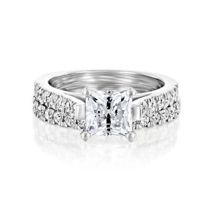 Beauty 14K White Gold Princess Cut Diamond Engagement Ring Set 1.45 CT H/SI2 - Picture 1 of 7