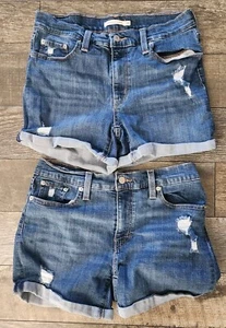 2X Levi's Women's Stretch Mid-Length Roll Cuff Hem Jean Shorts Denim Size 29 - Picture 1 of 6