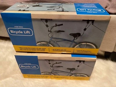 2 Bike Bicycle Lift Ceiling Mounted Hoist Storage Garage Hanger Pulley Rack NEW - Image 1 of 4