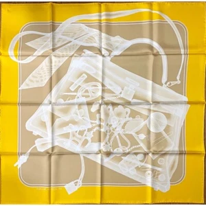 Unused HERMES Carre 90 PLEASE CHECK IN Kelly 35in Silk Scarf 90cm Yellow Rare - Picture 1 of 11
