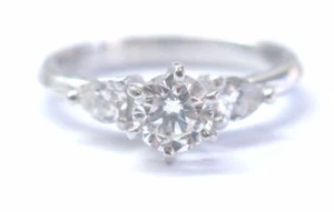 Platin Rund & Birnenform Diamant 3 Steine Verlobungsring 0,79 kt G-VS2 - Bild 1 von 6