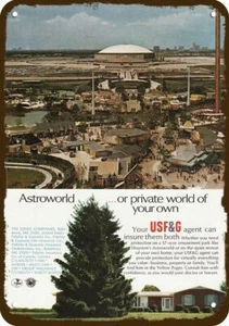 1968 USF&G & ASTROWORLD & ASTRODOME Vintage Look DEKORATIVE REPLICA METAL SIGN - Bild 1 von 1
