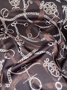 1 mtr brown chain printed satin dress fabric.58”wide (147cm) - Picture 1 of 7