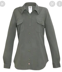 GENUINE DICKIES  Ladies Work SHIRT LONG SLEEVE   Olive Green  2 POCKET - Picture 1 of 8