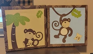 CoCo & Company MONKEY TIME Wall Decor/Art (2) 8" Square - Picture 1 of 4