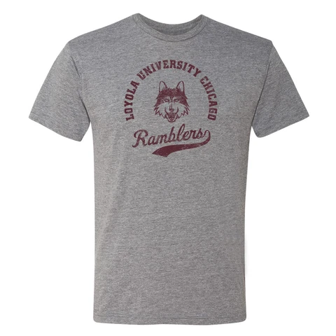 Loyola Chicago University Ramblers Retro Script Triblend Shirt - Premium Heather Cover
