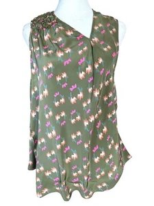 Rachel Comey Damen 100 % Seide Bluse Top Größe Large asymmetrisch gesmokt - Bild 1 von 9