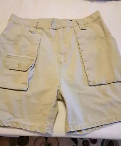 Vintage Boss Men's Cargo Shorts Size 34x7 Cotton Beige Big Pockets Casual - Picture 1 of 7