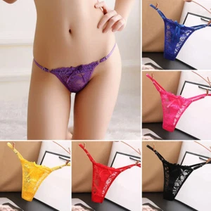 Women Lace Bow Panties Low Waist G-string Thongs Briefs Underwear Adjustable - Picture 1 of 31
