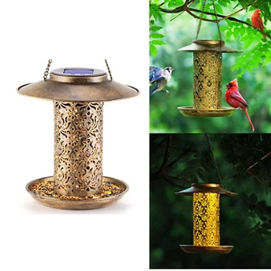 Solar Bird Feeder Hanging Metal Wild Bird Feeder Solar Garden Lantern Decor - Picture 1 of 11