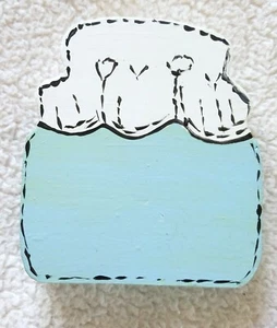 Holz handbemalt Handarbeit Regal Dekor ~ Marmeladenglas ~ Farbe blau/weiß - Bild 1 von 4