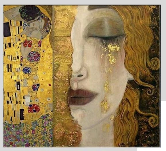 Pintura al óleo clásica pintada a mano sobre lienzo El beso Gustav Klimt abstracta moderna Foto 1 de 4