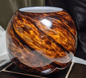 Handblown Art Glass Leopard, Adventurine Black Striped 5" Vase Lined In White - Picture 1 of 9