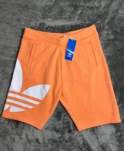 NWT Adidas Kids Originals Orange Bg Trefoil Ts Large Logo Sports Shorts Size L - Picture 1 of 5