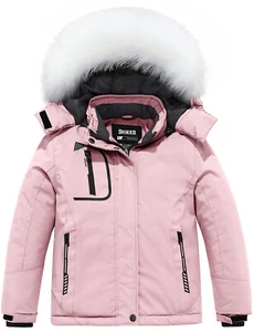 Skieer Girl's Waterproof Ski Jacket Windproof Winter Jacket Fur Hooded Rain Coat - Picture 1 of 54