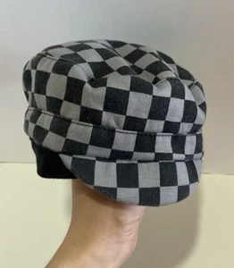Checkered Flag Black White Cap Stocking Winter Hat Beanie Bill Visor Brimmed 6M - Picture 1 of 8
