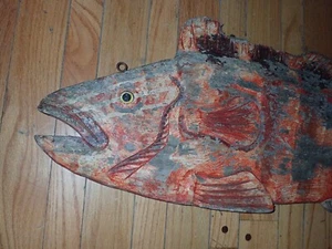 3ft Antique Carved Wood Trade Sign Fish Monger Double Sided Advertising Seafood - Picture 1 of 9