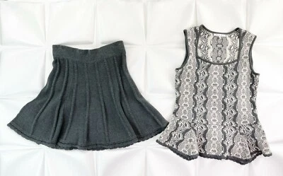 Cabi Sz M S Knit Peplum Sweater Tank Top Vest Blouse Skirt 2pc Set Gray Womens - Image 1 of 4