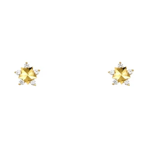 Ioka - 14K Yellow Gold Round Cut CZ Star Screw Back Stud Earrings - Picture 1 of 3