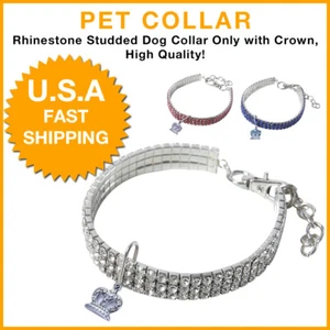 Luxus Strass Diamant Nieten Hund Katze Haustier Halsband mit Krone Anhänger verstellbar - Bild 1 von 10
