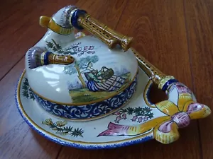 VINTAGE BUTTERDOSE KERAMIK HENRIOT QUIMPER FRANKREICH um 1930 Dudelsack BRETON - Bild 1 von 13