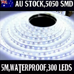 Waterproof Flexible Bright LED Strip Lights 12v 5050 SMD Cool White 300 LEDs 5m - Picture 1 of 10