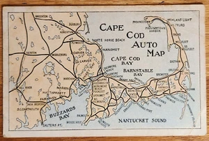 Cape Cod Autokarte Postkarte 1920er Masachuseets MA Tichnor Brothers unbenutzt - Bild 1 von 1