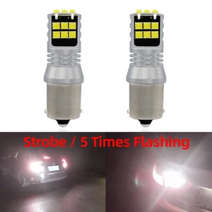 2x Strobe 1156 Super Bright White LED Bulb Brake Light 5x Flashing for BMW F30 - Picture 1 of 7