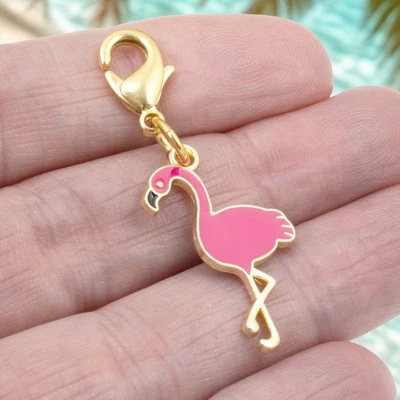 Dije con clip de flamenco esmaltado rosa, chapado en oro tropical bolso joyería Foto 1 de 4