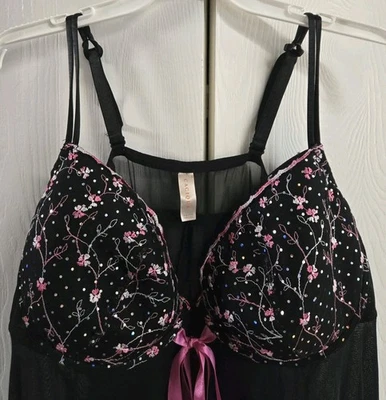Cacique Teddy Black Lingerie Pink Embroidered Women’s Size 26/28 - Image 1 of 4