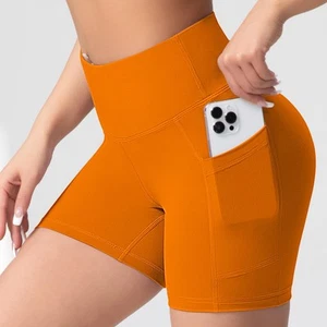 Women Sports Side Pocket Yoga Short Leggings High Waist Squat Proof Fitness Pant - Picture 1 of 46