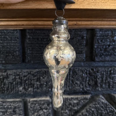 "Adorno de hielo grande de vidrio de mercurio plateado estilo bola vintage de 7"" Navidad" Foto 1 de 4