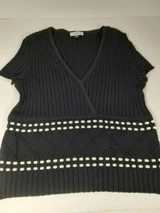 St John Sport Top Women Sz L  Large Black White Knit Wool Blend  V-neck - Picture 1 of 12