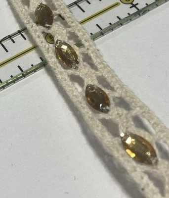 Cream Lace 1/2” With Gold Oval Stones 10 Yards New W/O Tags Edging Sparkle F6 - Image 1 of 4