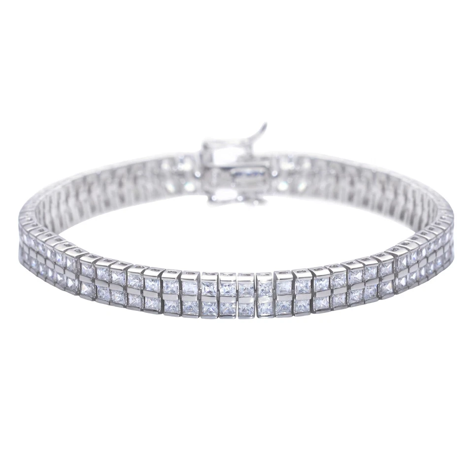 Silverly Bracciale Argento 925 Zirconi Cubici Piazza Doppia Lunetta Tennis - Immagine 1 di 3