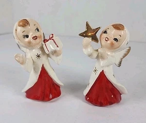 VINTAGE NAPCO CHRISTMAS ANGEL FIGURINE HOLDING GIFT & STAR GOLD STARBURST - Picture 1 of 9