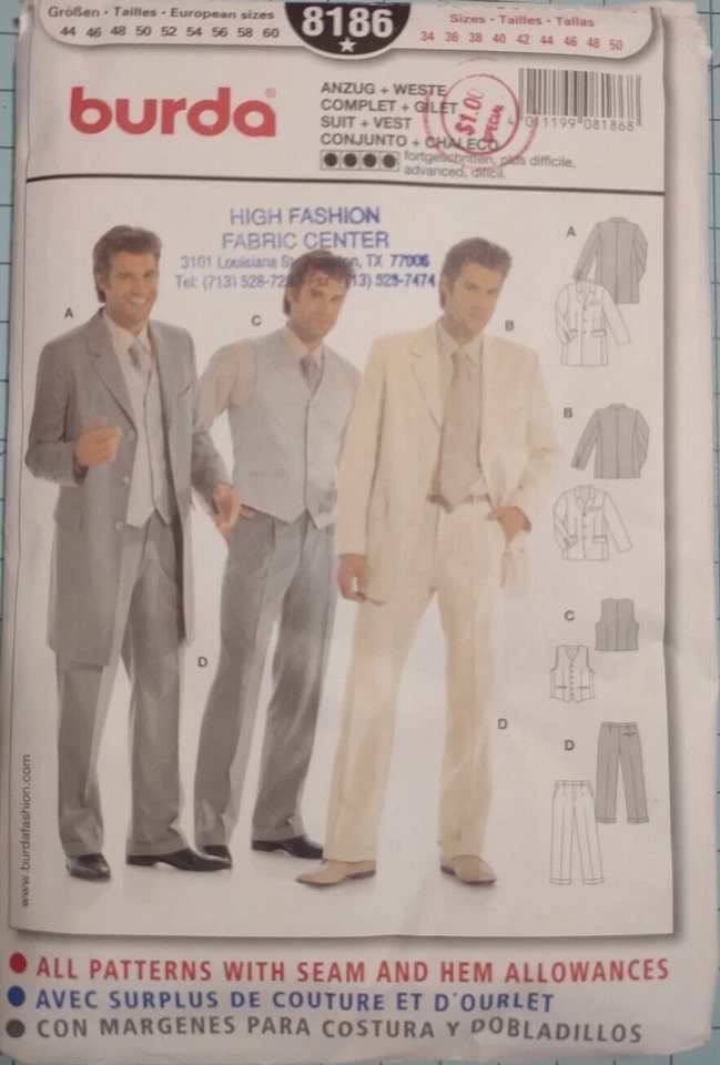 BURDA PATTERNS Sizes mainly 8-22 and 1 MENS 34-50 Suit Pattern - Image 1 of 1