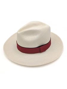 Equal Earth Genuine Rolling Panama Hat Authentic Quality Burgundy Band - White - Picture 1 of 10